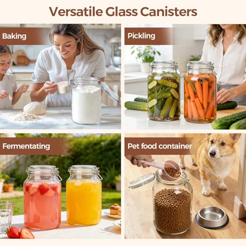 Large Glass Jars with Airtight Lids 1.1 Gallon 2 Pack Wide Mouth (138oz*2)