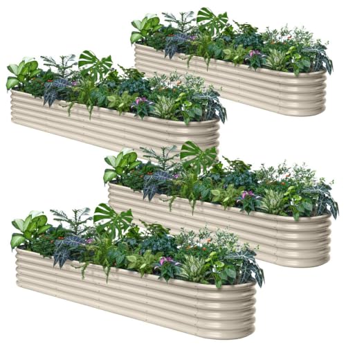 4 Pcs 10x2x1.5ft Galvanized Raised Garden Bed (Beige / 10x2x1.5ft)