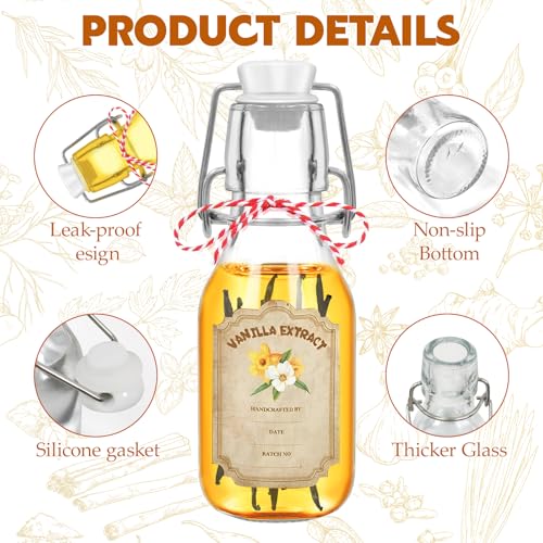 20 Pack Swing Top Glass Vanilla Extract Bottles 4 oz with Lids (Round-4oz-20pcs)