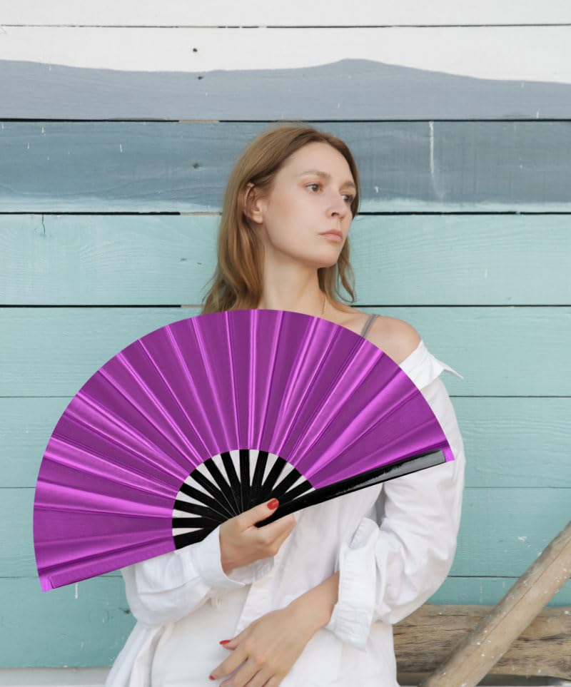 Large Folding Hand Fan for Line Dance (Dark Purple)