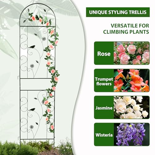 4 Pack 86.5" x 19.7" Metal Garden Trellis for Climbing Plants (4 Pack - Arched - 86.5" x 19.7"-Black)