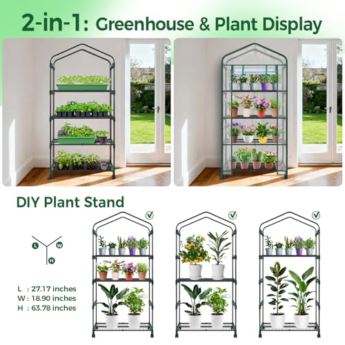 Mini Greenhouse for Indoor Outdoor with Wheel (Clear / Large)
