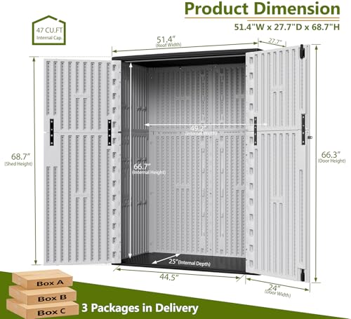 57 Cu.ft Outdoor Storage Cabinet with One Tool Kit (Gray-57 cu ft)