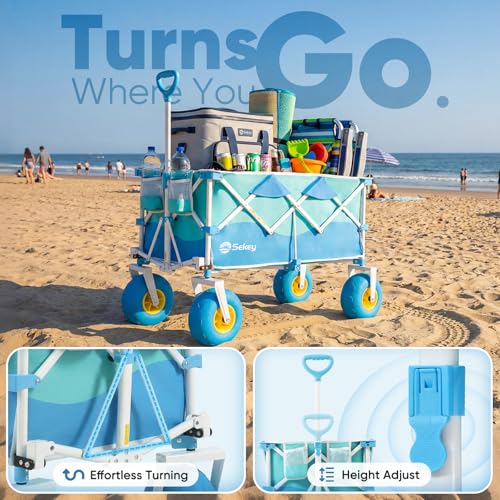 Heavy Duty Beach Wagon with 9" Big Sand (Turquoise)
