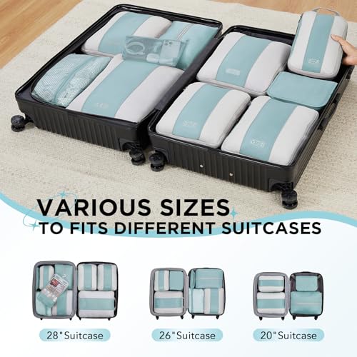 10 Set Compression Packing Cubes for Travel Essentials (Blue Gray)
