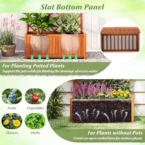 Solid Acacia Wood Planter Box with Trellis (Orange / 32"Lx16"Wx63"H)