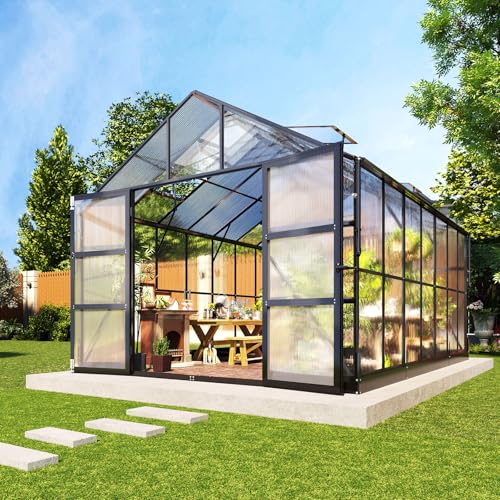 10x14 FT Polycarbonate Greenhouse with 4 Roof Vents (10*8.4*14FT)