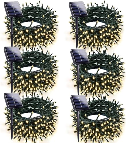 Solar Christmas Lights Outdoor 6 Pack 198FT 600LED String Lights Warm White (Warm White / 6 pack)