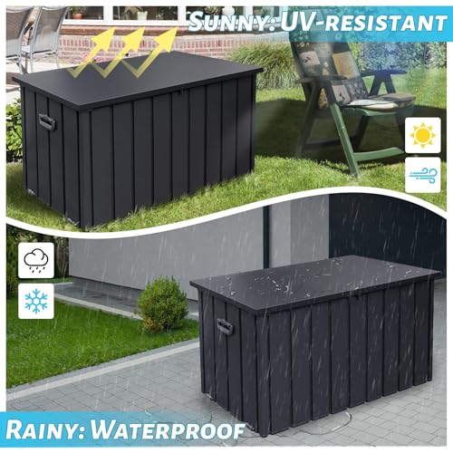 Outdoor Metal Storage Deck Box Waterproof 200 Gal Patio Pool Deck Box (Dark Grey)