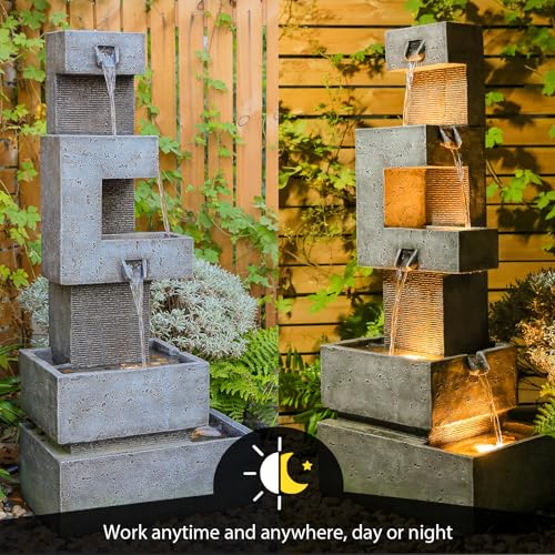 48H Cascading Outdoor Water Fountain with Realistic Rock Texture (48.4H / Gray-3051)