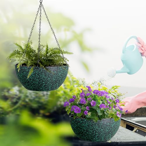 10inch Hanging Planters for Outdoor Indoor Plants with Drainage Holes and Chain (2 Count)