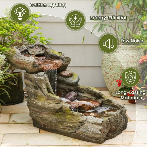 24H L Tree Trunk Outdoor Water Fountain with 3 Tiers (33H / Gray-4049)