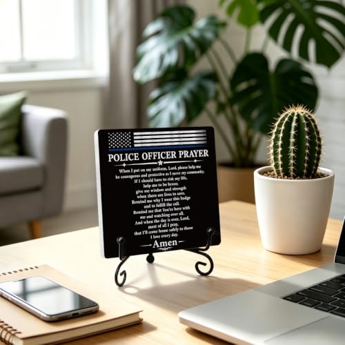 Police Officer Gift for Women Men Home Office Book Shelf Table Decor 01 (Multicolor 1717 / Wooden sign with iron frame（6.3 x 6.3 inches）)