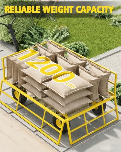 Heavy Duty Steel Garden Cart 1200 LBS Capacity 3 in 1 Pullable Garden Wagon with 13 in Wheels for Gardening Soil (Yellow / 1200 lbs)