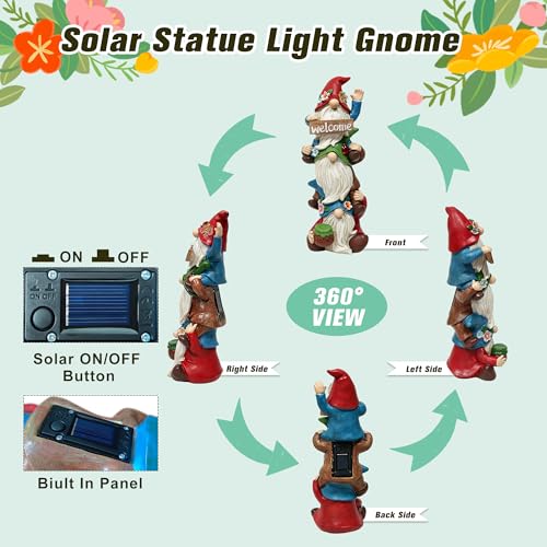 Garden Triple Stacked Gnome Statue with Solar Light Outdoor Decor (Solar Gnome)
