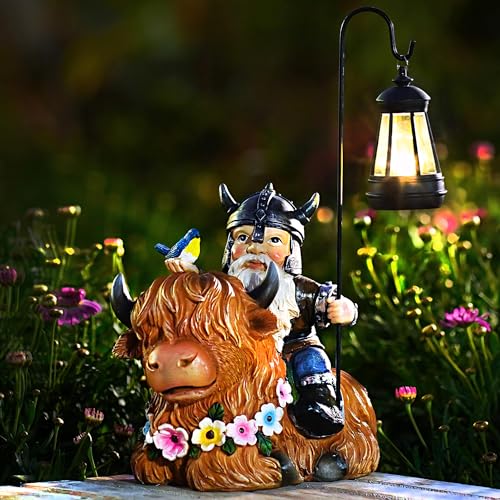 Garden Gnome Outdoor Statue Highland Cow Decor for Yard Patio Lawn Porch Birthday Gifts for Women Men (Highland Cow Gnome)