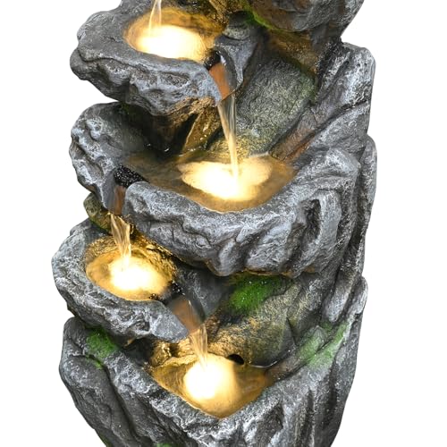 31.9'' Outdoor Garden Water Fountain with Lights (Grey 32in)