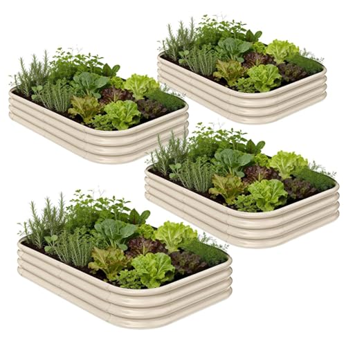 4 Pcs 6x4x1ft Galvanized Raised Garden Bed (Beige / 6x4x1ft)