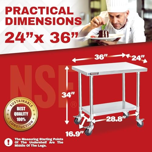 24x36 NSF Stainless Steel Cart (24" x 36" / Table Cart with Casters)
