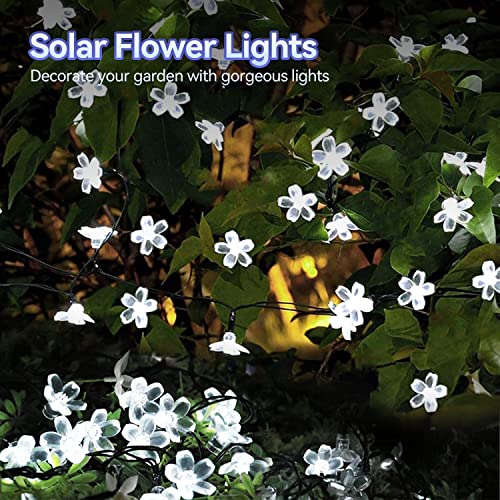 Outdoor Solar Flower String Lights Waterproof 50 LED Fairy Light Decorations for Christmas Tree Garden Patio Fence Yard Spring