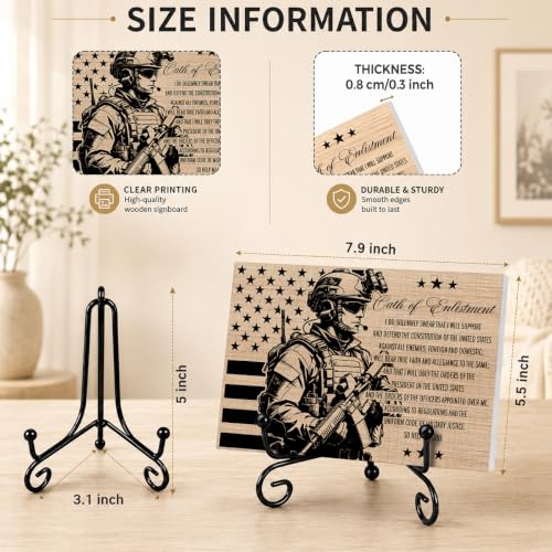 Oath Of Enlistment Wooden Plaque for Office Book Shelf Table Decor02 (Multicolor 1746 / Wooden sign with iron frame（5.5 x 7.9 inches）)