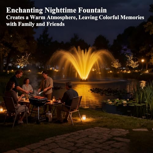 Pond Fountain Aerator with Lights (Black)