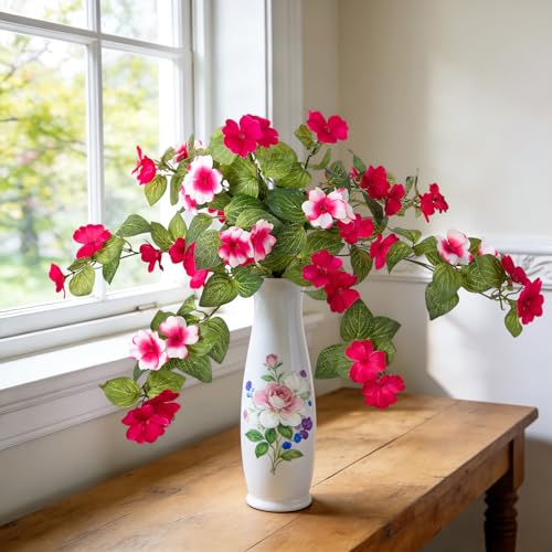 Artificial Fake Flowers for Outdoors Spring Decoration 2 Bundles Faux Flowers Plants for Outdoor Planters UV Resistant Silk Realistic Flowers for Outside Home Garden Front Porch Patio Décor (A-rose Red White)