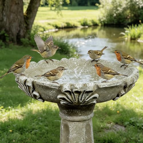 23.6" Outdoor Fibre Reinforced Concrete Birdbath (23.6inches / Stone-gray)