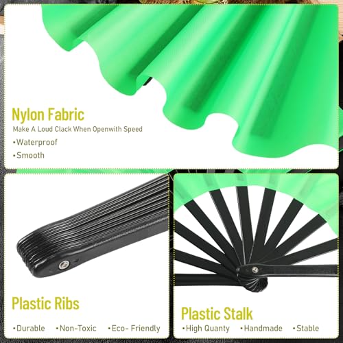 2 Packs Large Folding Hand Fans (Green and Yellow)