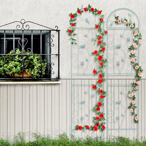 2 Pack 86.5" x 19.7" Metal Garden Trellis for Climbing Plants (2 Pack - Arched - 86.5" x 19.7"-Green)