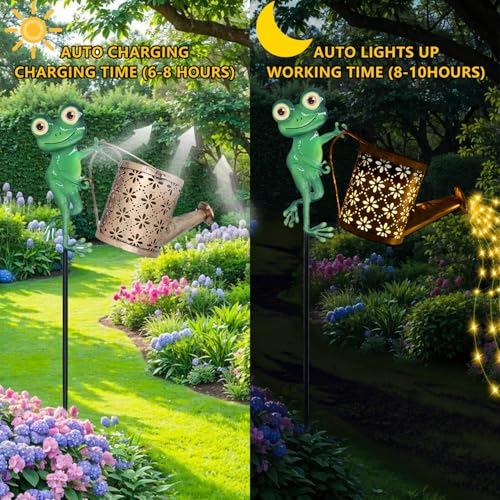 Solar Watering Can with Cascading Lights Outdoor Garden Decor (B.Frog)