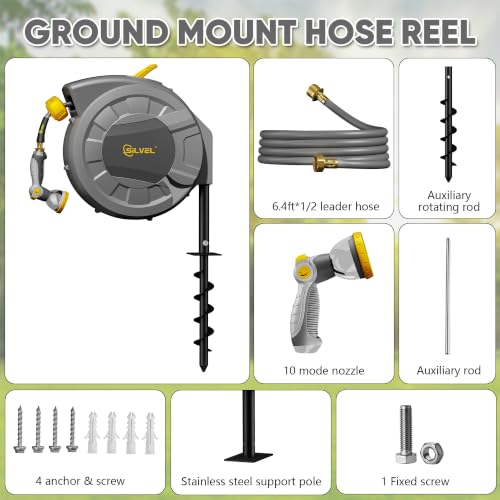 Automatic Retractable Garden Hose Reel on Metal Spike (Dark Grey / 1/2"×90FT)