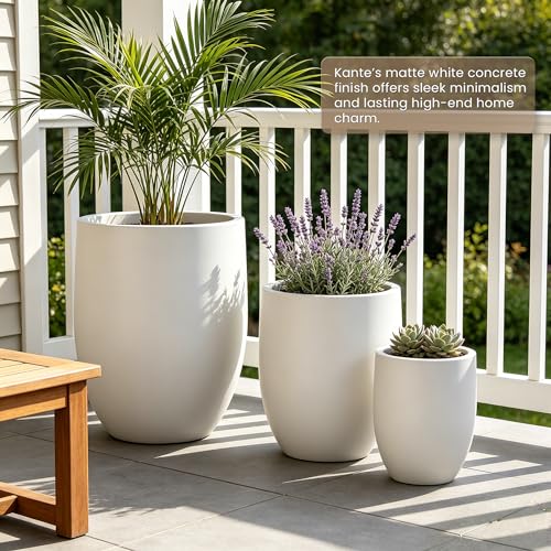 Large Round Bullet White Concrete Planter 21.7" Tall (White / 21.7" h)