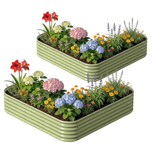 2 Pcs L Shaped Galvanized Raised Garden Bed (Green / L-Shaped)