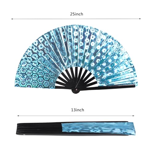Large Folding Hand Fan for Line Dance (Light Blue)