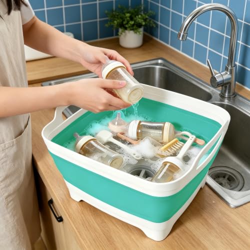 Collapsible Dish Basin with Drain Plug (Mint Green)