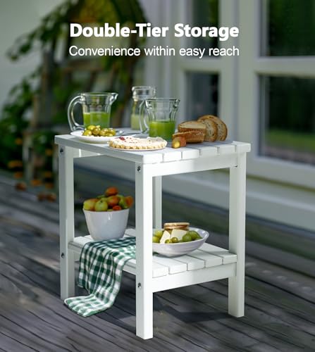 Outdoor Side Table (White / Square 2-Tier)