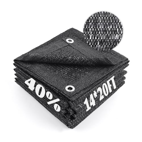 Sun Shade Cloth with Grommets for Garden (14FTx20FT / 40% Shade-Black)