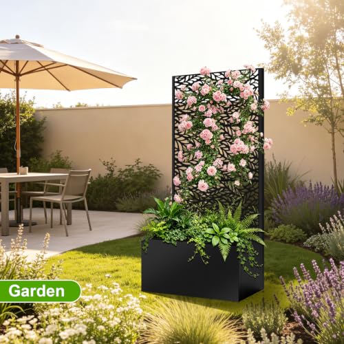 47"x24"x12" Metal Planter Box with Trellis (Black Leaf-shaped / 47"x24"x12")