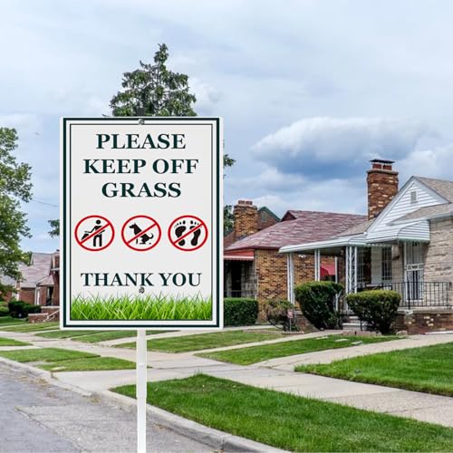 Keep Off Grass Sign for Yard Rustproof Reflective Aluminum Stay Off Grass Keep Dogs Off Lawn Signs With Stakes Stand No Littering Sign Outdoor Decor 8x12 In (D8 / 8x12)