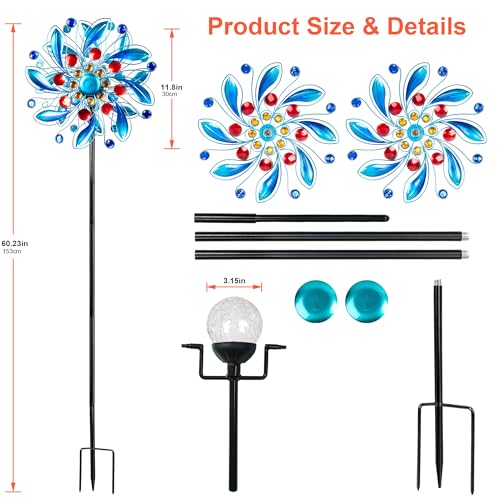 Solar Wind Spinner with Glass Ball (Vibrant Blue Floral)