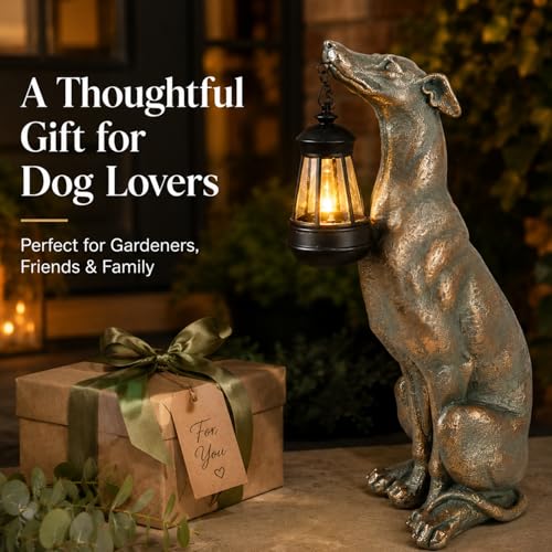 Solar Dog Garden Statue (Bronze 17.7in)