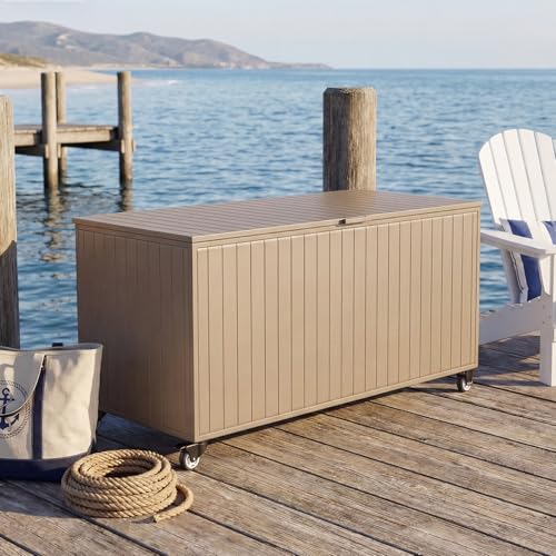 250 Gallon Metal Large Outdoor Deck Box with 4 Wheels (250 Gallon / Brown)