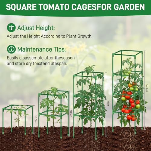 3 Pack Square Tomato Cage Heavy Duty Rust
