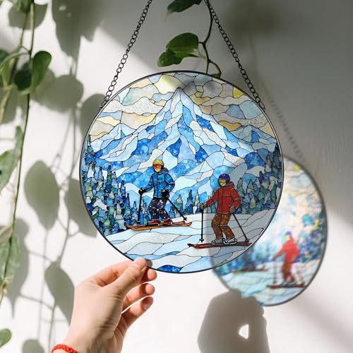 8'' Snowy Mountain Skiers Sun Catcher Ornament (Snowy Mountain Skiers)