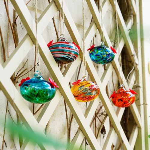 3in Blown Glass Hummingbird Feeders for Outdoors with 2 Feeding Ports