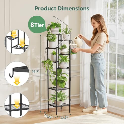 8 Tier Black Plant Stand with Grow Lights (Black / 8-Tier with grow light)
