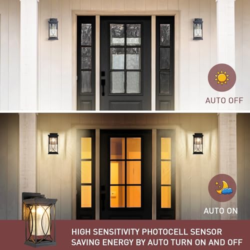 Dusk to Dawn Modern Outdoor Coach Lantern Exterior Light Fixtures Black Aluminum with Crack (Black-L)