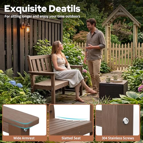 50" HDPE Weatherproof Outdoor Bench Patio Seating (Mocha Brown / 2-Person)