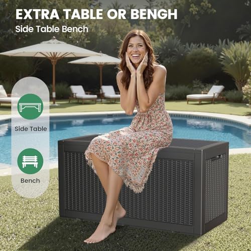 100 Gallon Outdoor Storage Box Waterproof Lockable Deck Box for Patio Black (Black / 100 Gallon （New）)